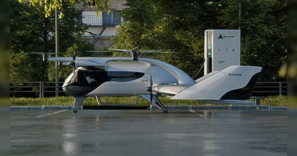 An eVTOL air taxi over the city